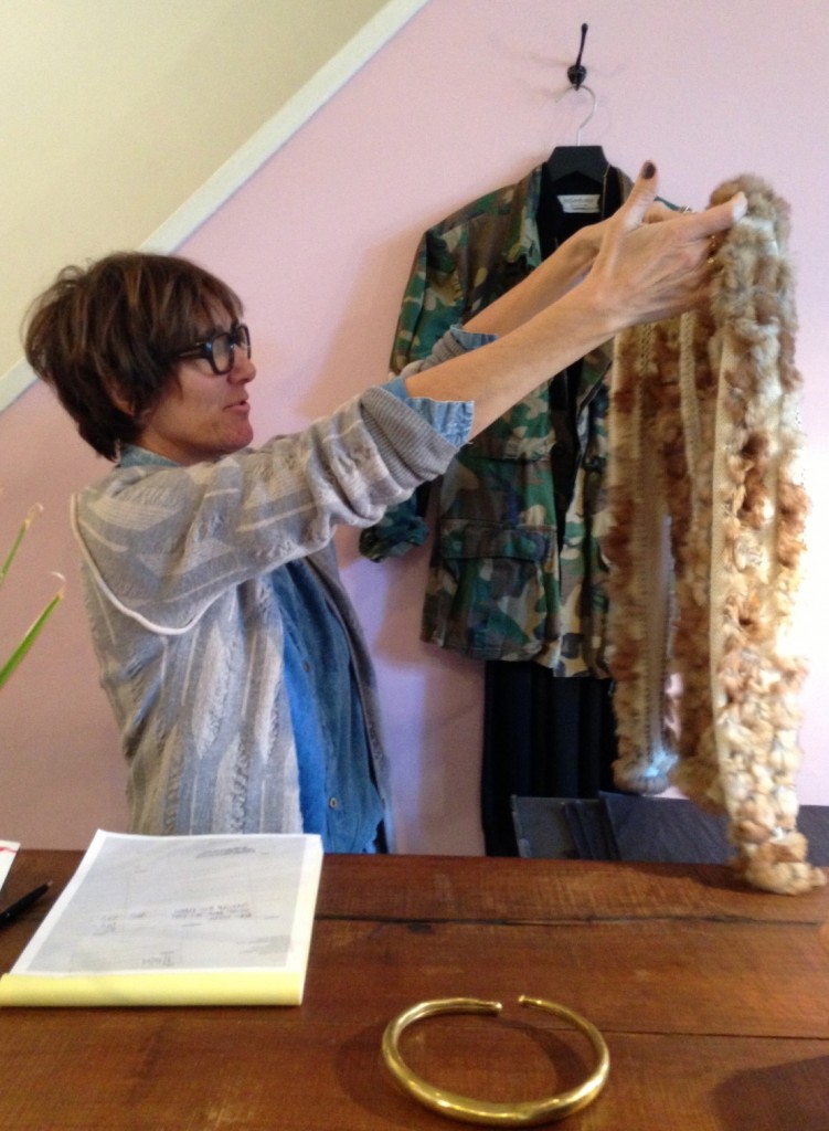Rachel Eden, admiring the vintage Dior sweater I purhased.